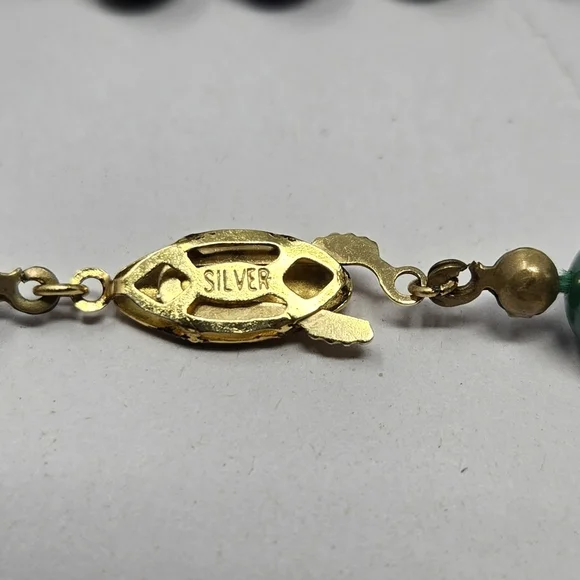 Vintage Lapis Lazuli Round Beaded Womens Necklace Gold Coated Silver Clasp - Picture 5 of 9